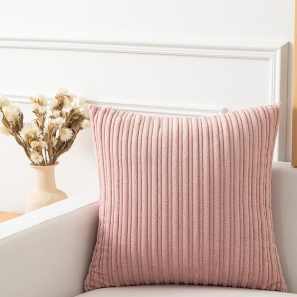 Set 2 Big Petal Pink Blush Soft Corduroy Stripe Velvet Pillow Covers Pillows New - Picture 5 of 10